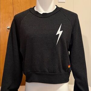 Aviator Nation Cropped Sweatshirt Medium - Fits Small Black Lightning Bolt